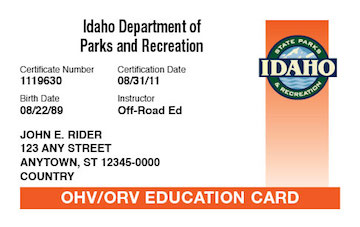 Idaho safety education card