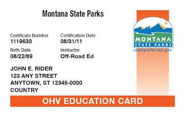 Montana safety education card