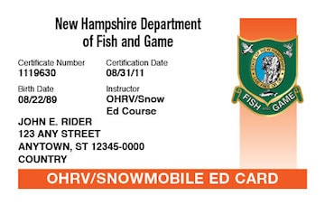 New Hampshire safety education card