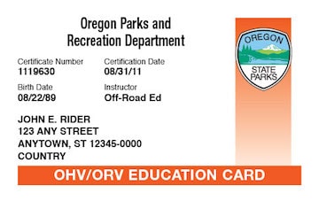 Oregon safety education card