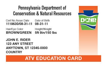 Pennsylvania safety education card