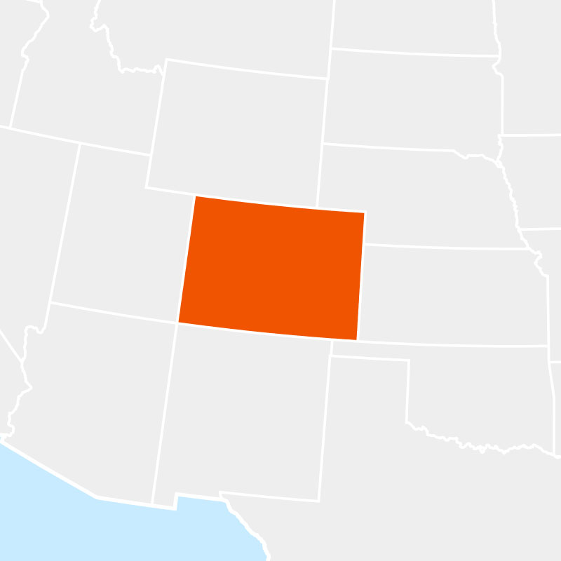 The state of colorado highlighted within a larger map