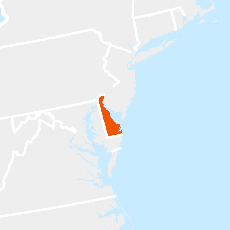 The state of delaware highlighted within a larger map