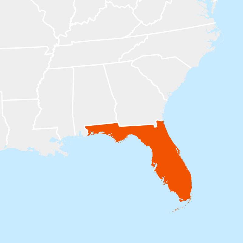 The state of Florida highlighted within a larger map