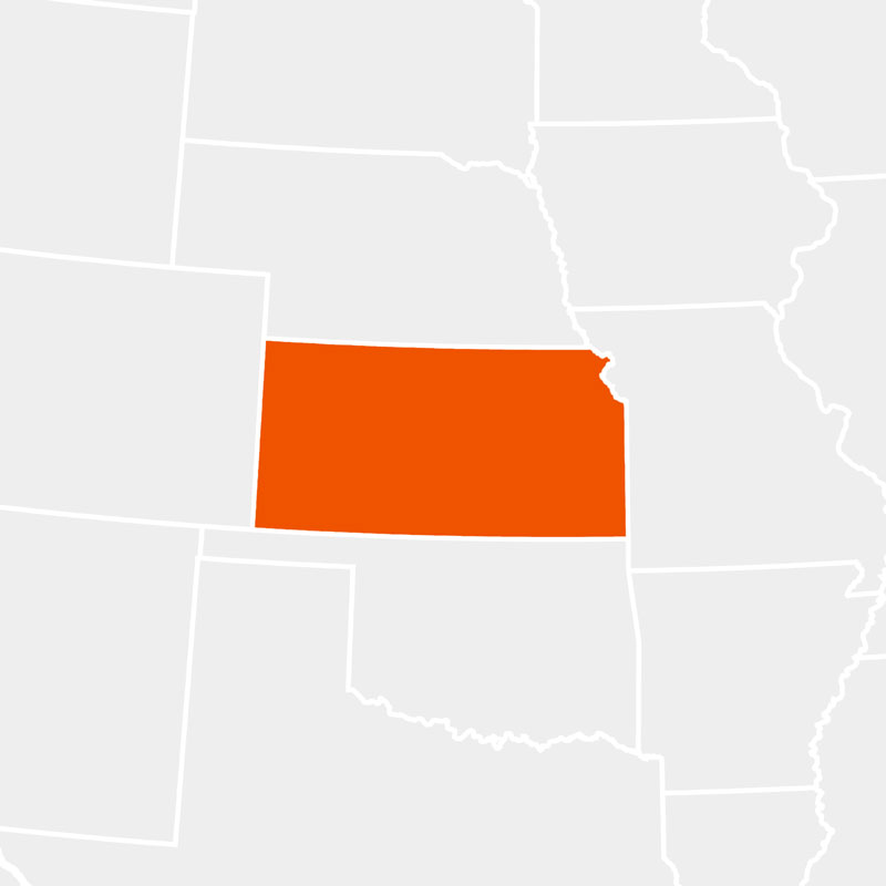 The state of kansas highlighted within a larger map
