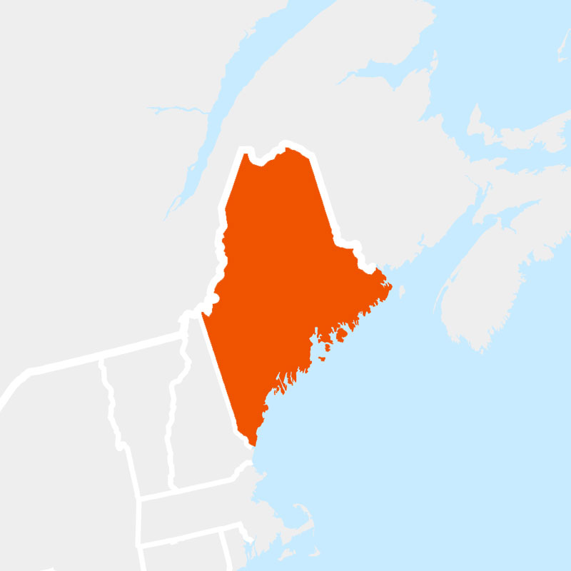 The state of Maine highlighted within a larger map