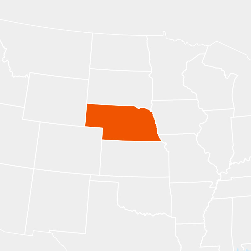 The state of Nebraska highlighted within a larger map