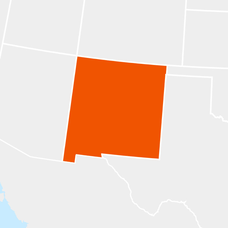 The state of newmexico highlighted within a larger map