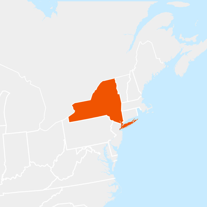 The state of newyork highlighted within a larger map