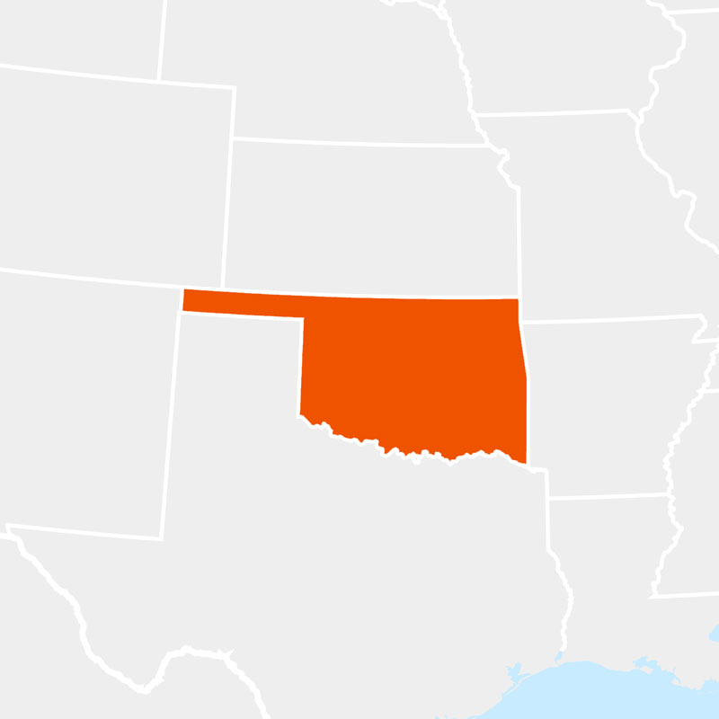 The state of oklahoma highlighted within a larger map