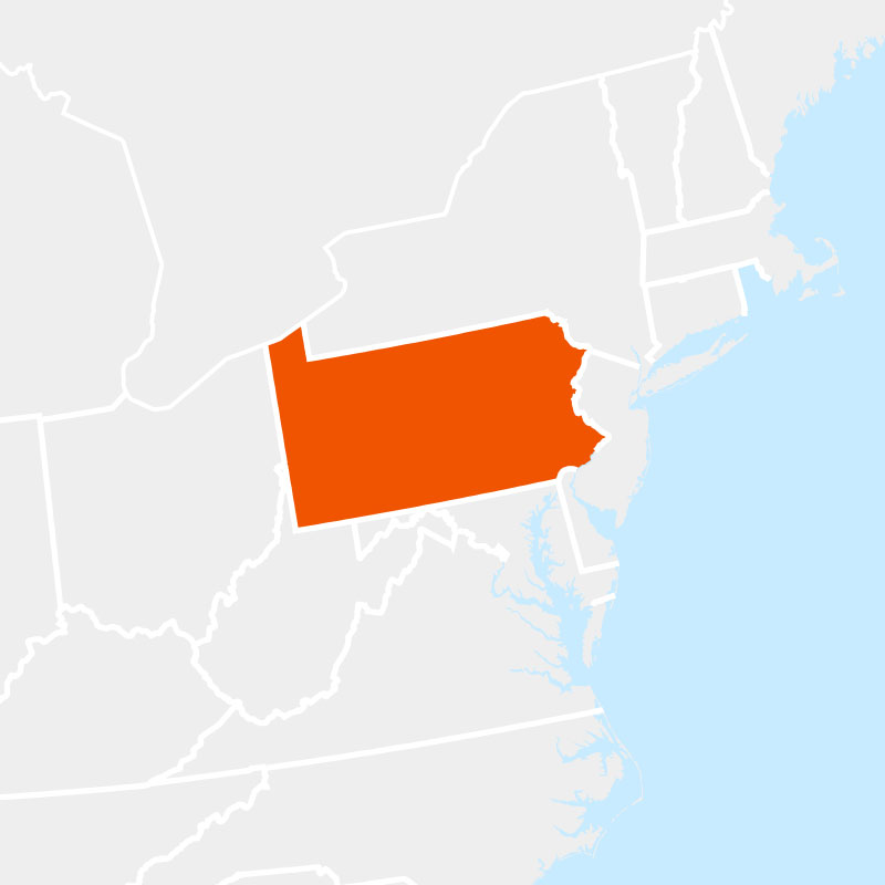 The state of pennsylvania highlighted within a larger map