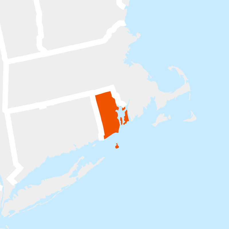 The state of Rhode Island highlighted within a larger map