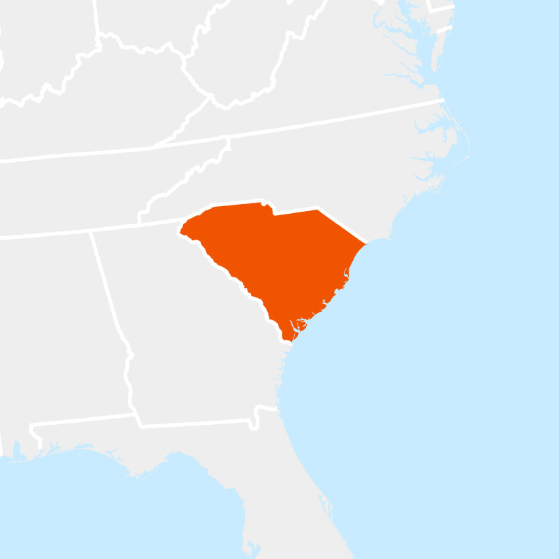 The state of South Carolina highlighted within a larger map