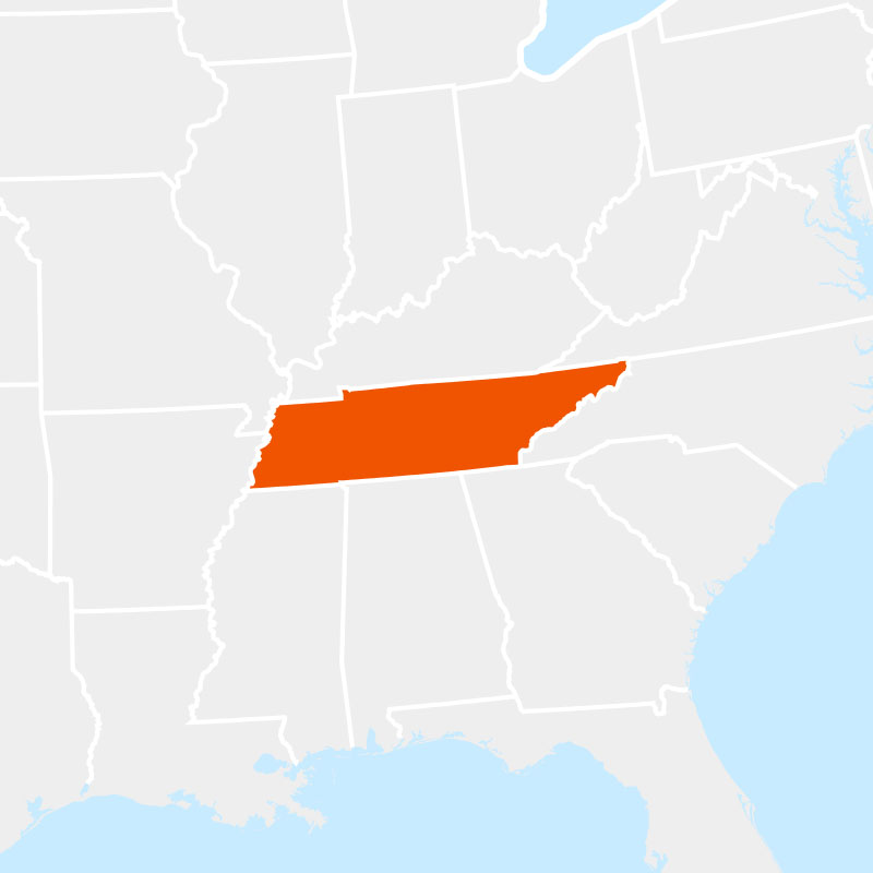 The state of tennessee highlighted within a larger map