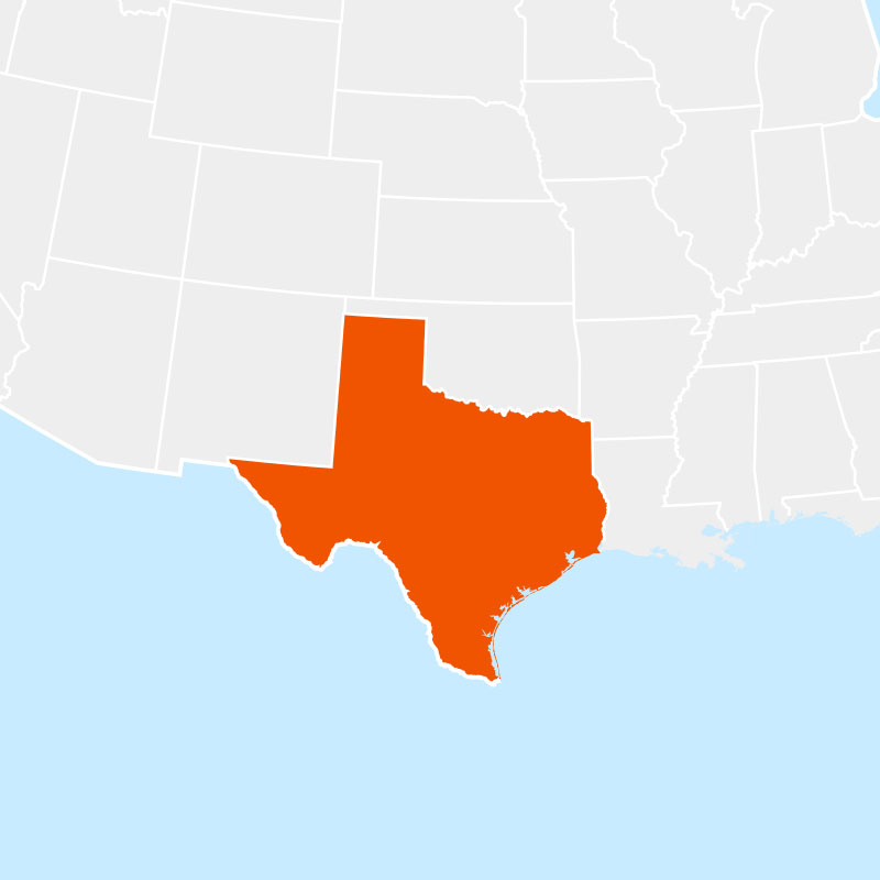 The state of texas highlighted within a larger map