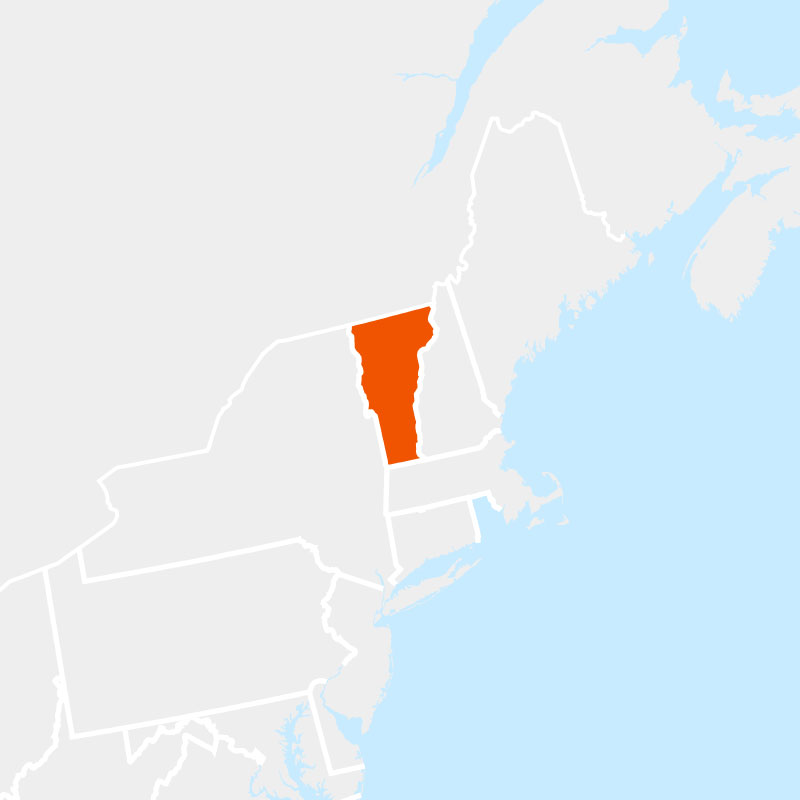 The state of vermont highlighted within a larger map