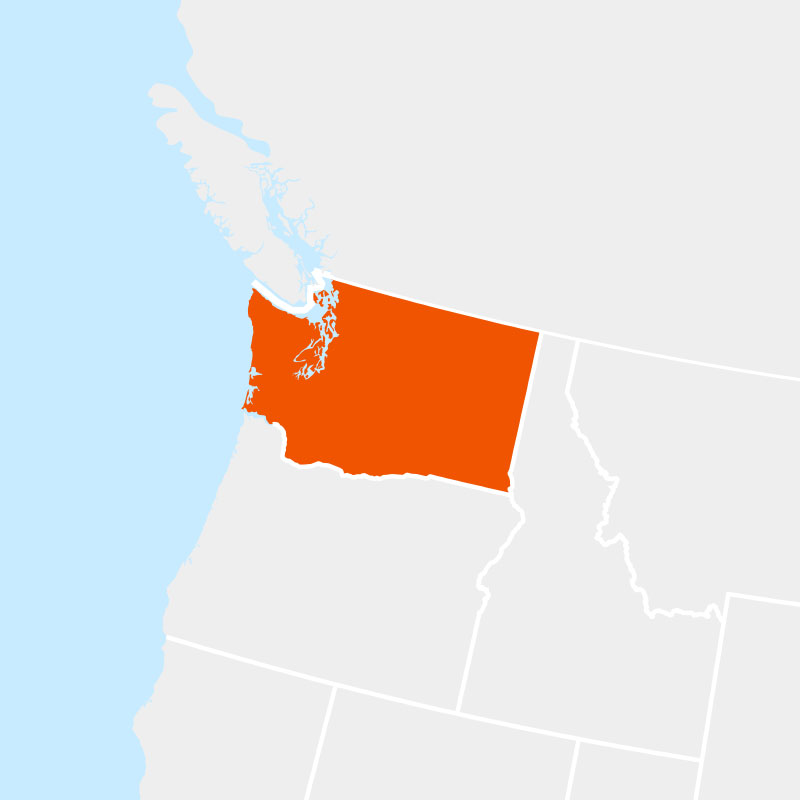 The state of washington highlighted within a larger map