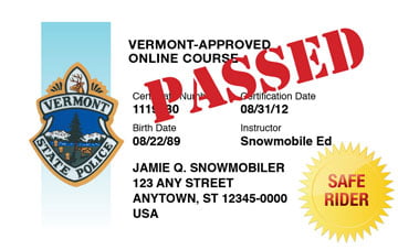 Vermont safety education card